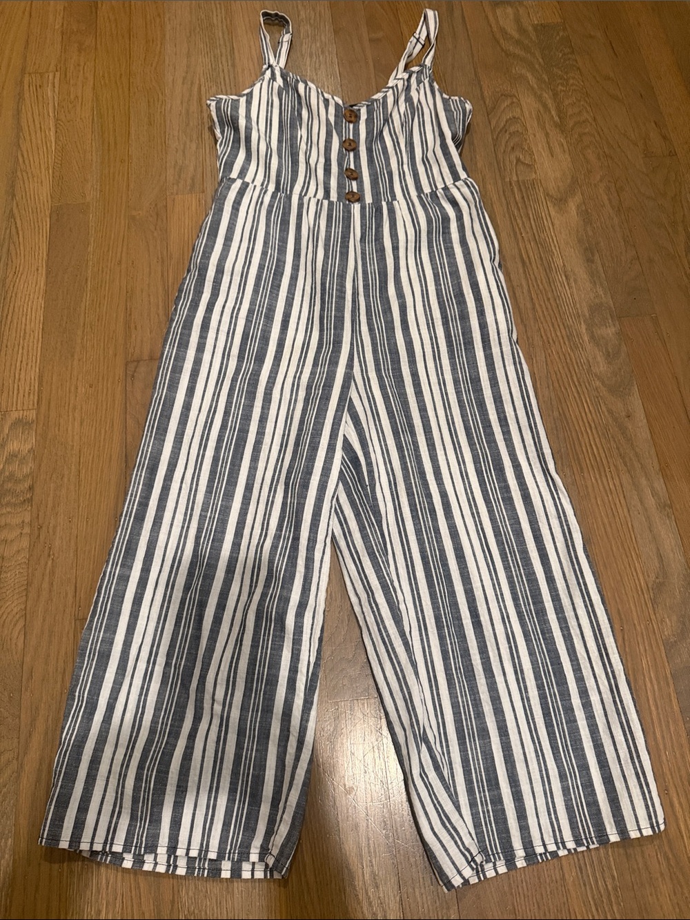 Cotton On Navy & White Striped Button-Front Jumpsuit-with side pockets